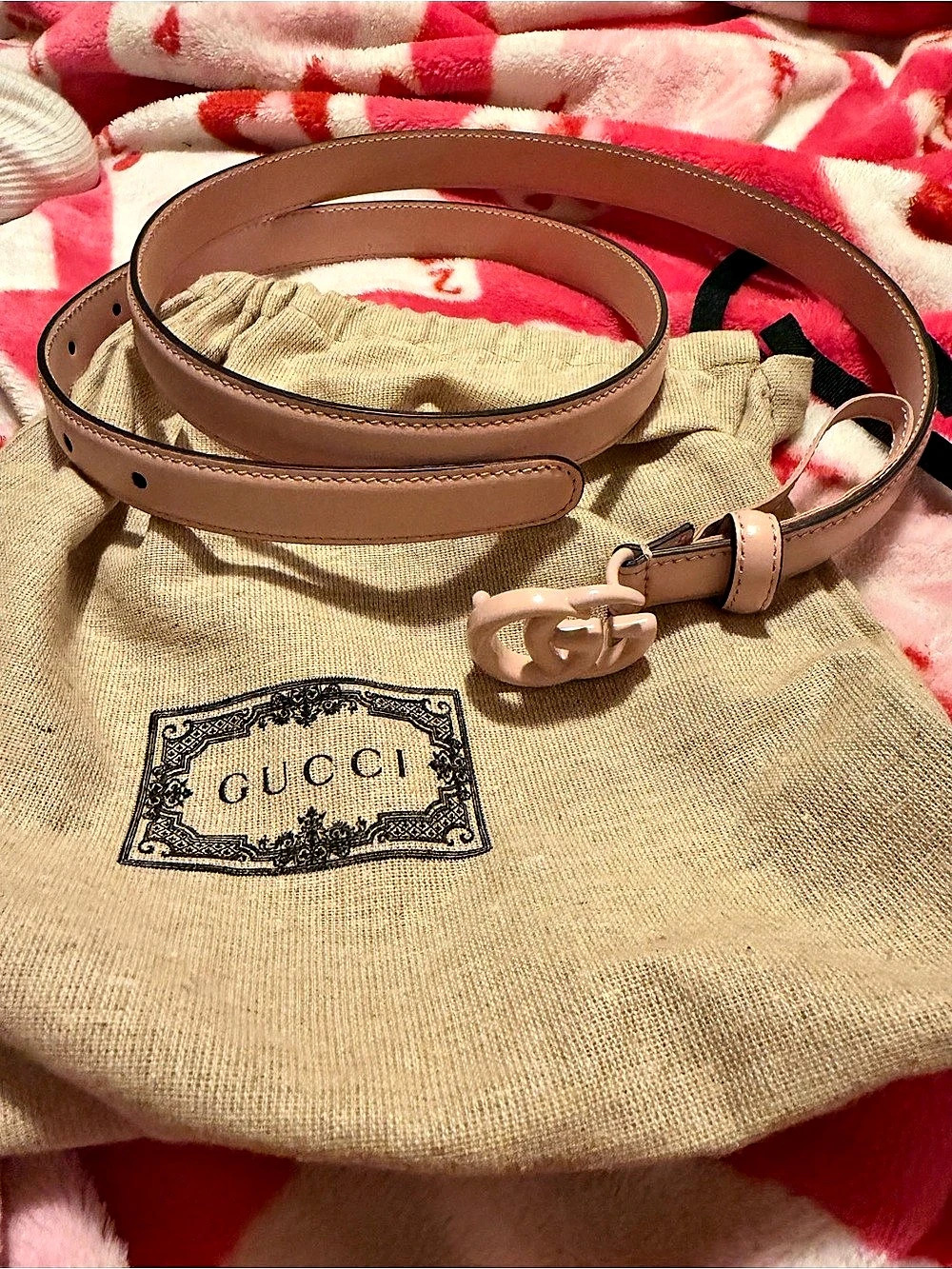 Gucci GG Marmont Thin Belt Pink